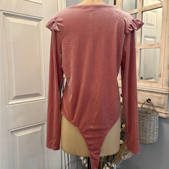 Elegant Celebrity Pink Long Sleeve Velvet Women's Bodysuit‎ XL NWT - Picture 4 of 6